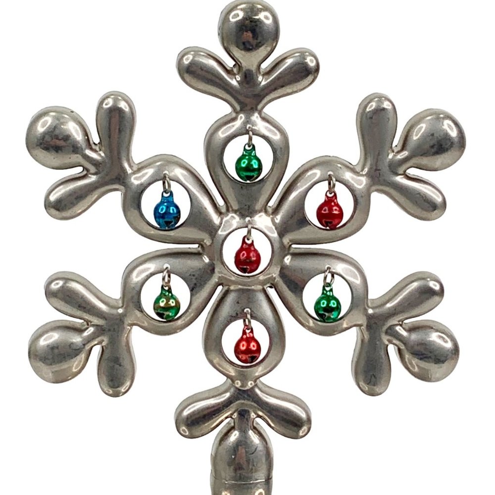 *SOLD* Christmas Stocking Hanger Snow Flake 6” Dangling Jewels Silver Tone Heavy - Picture 2 of 7